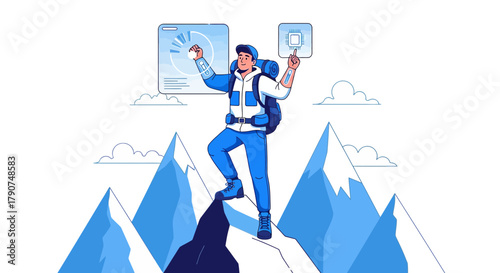 Innovation ascent: A climber conquers peaks with technological prowess and artificial intelligence