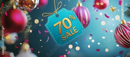 70% discount label on Christmas purchases