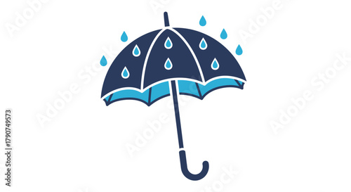 An open umbrella protects from falling raindrops.