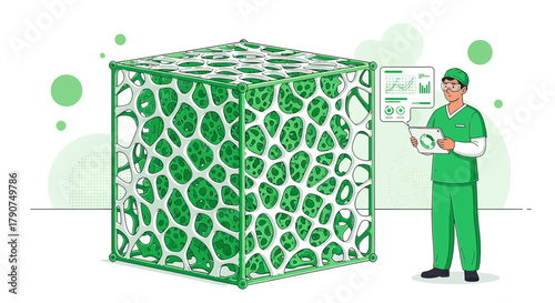 Innovative medical technology showcases surgeon analyzing bioengineered tissue structure