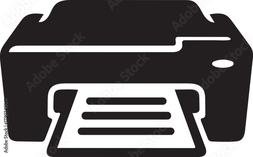 Black Silhouette of a Printer on White Background printing office equipment