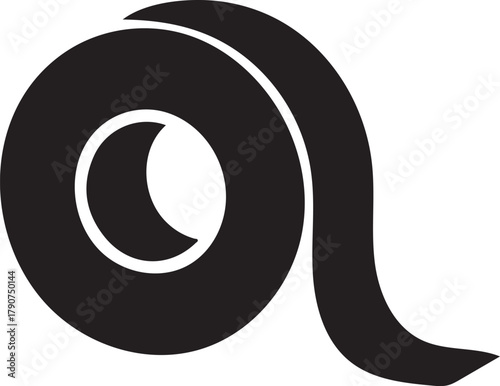 Black silhouette of a roll of tape with a peeling end on a white background Keywords: tape, adhesive, sticky, roll, dispenser, stationery, office supplies, craft supplies, repair, fixing, binding