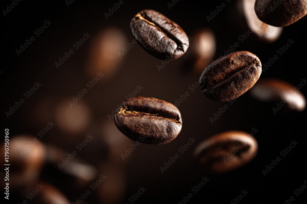 Fototapeta premium Roasted Coffee Beans in Motion - A Dark and Aromatic Delight.