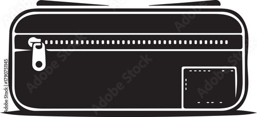 Black Silhouette of a Zippered Pouch or Bag on White Background toiletry bag makeup bag