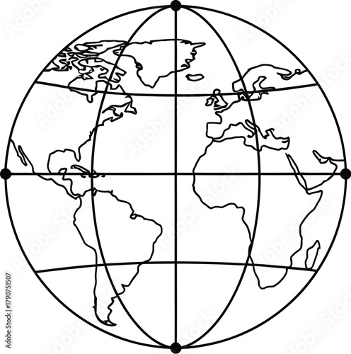 A simple line drawing of the Earth with latitude and longitude lines.