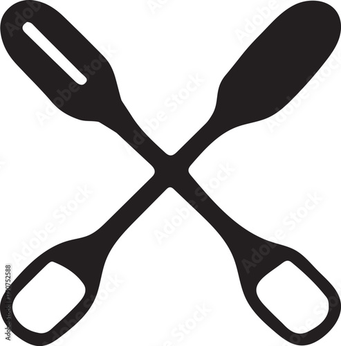 Two crossed oars in silhouette on a white background Keywords: oars, paddles, rowing, boating, canoeing, kayaking, water sports, sailing, maritime, nautical, river, lake, ocean, transport, travel