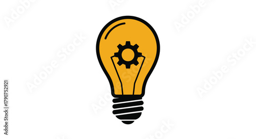 A light bulb with a gear inside symbolizes innovation and mechanical ideas.