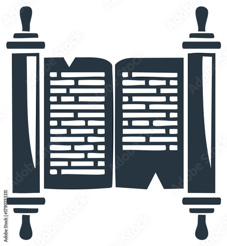 Religious scrolls with text, depicting Torah and religious document symbols, vector illustration.