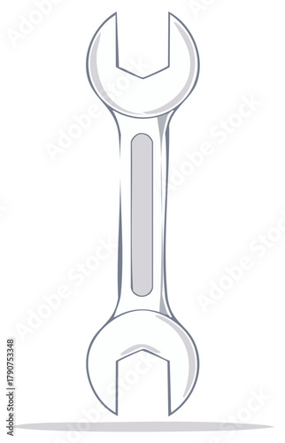Illustration of a silver double open-ended wrench tool for repair and construction