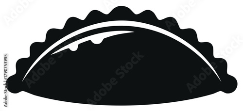 Simple black silhouette icon of a traditional empanada or pierogi filled pastry