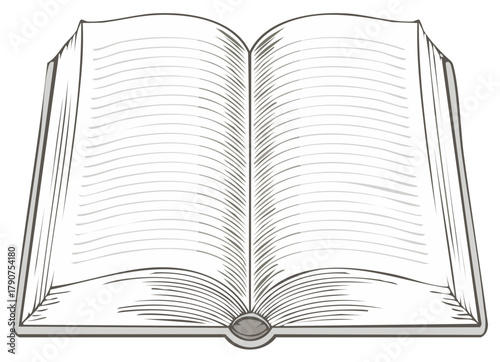 Open Book Sketch Illustration with Blank Pages for Education or Storytelling