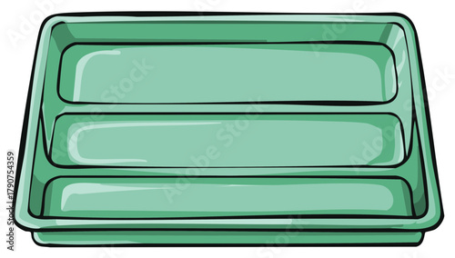 Green three compartment divided serving tray cartoon illustration