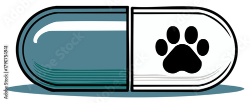 Veterinary Capsule Icon with Paw Print Symbol Health Care Medicine