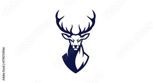 Stylized deer head logo in navy blue against a clean white background