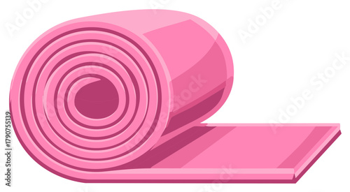 Rolled Pink Yoga Mat Vector Illustration for Fitness and Wellness