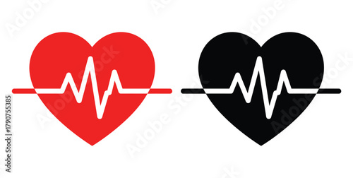 Two hearts with electrocardiogram lines represent health and science symbols.