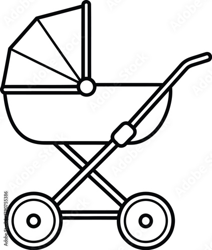 A simple line drawing of a baby carriage or stroller.