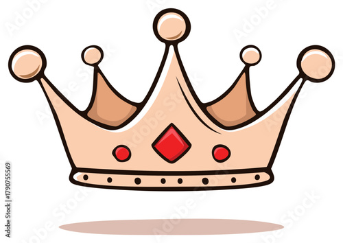 Cartoon Crown with Red Gems and Golden Accents