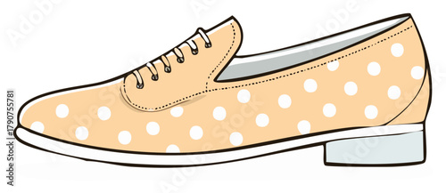 Retro footwear illustration of a moccasin with round polka dot pattern style