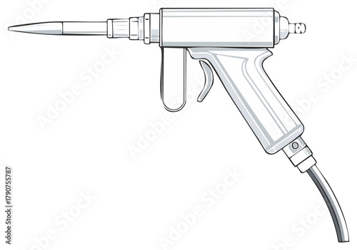 Detailed Line Art Illustration of a Soldering Gun with a Pointed Tip and Trigger