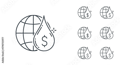 Global oil price icon, world globe with dollar sign in oil drop.