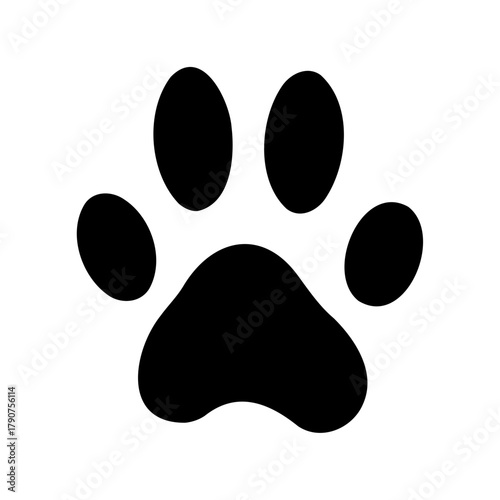 Black animal paw print symbol vector illustration on white. Vector, illustration