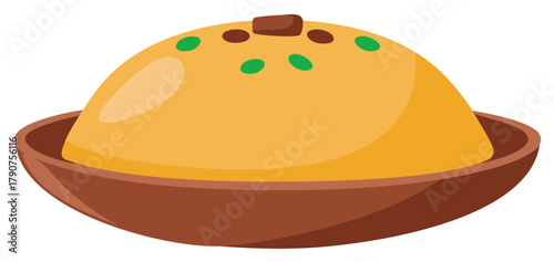 Sweet Indian Halwa dessert in a brown bowl cartoon vector illustration
