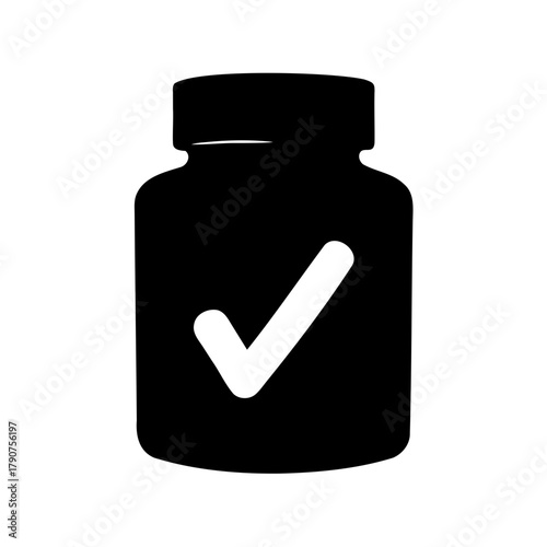 Supplement bottle with checkmark icon for health approval Vector, illustration