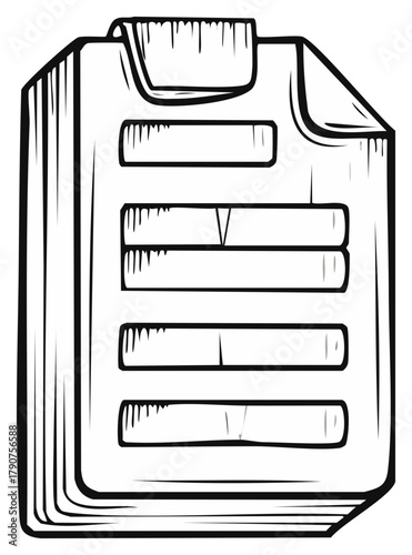Stack of forms and documents black and white line art for data entry