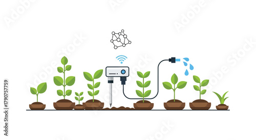 Automated irrigation system monitors plant growth with smart technology and water delivery.