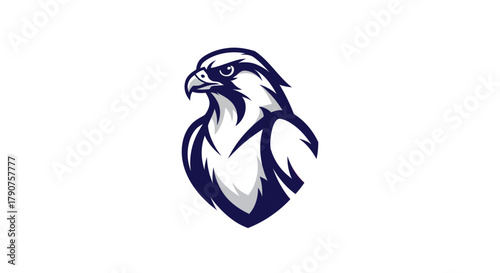 Stylized hawk illustration with elegant blue outline on white background