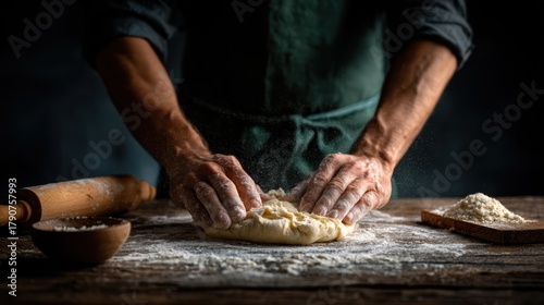 hands expertly stretch fresh pizza dough