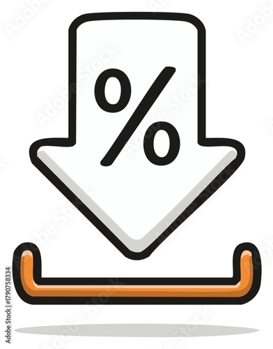 Lower price icon with discount percentage and download arrow for online marketing