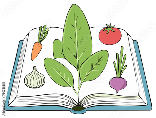 Open Book of Vegetables Fresh Harvest Produce Cookbook Illustration
