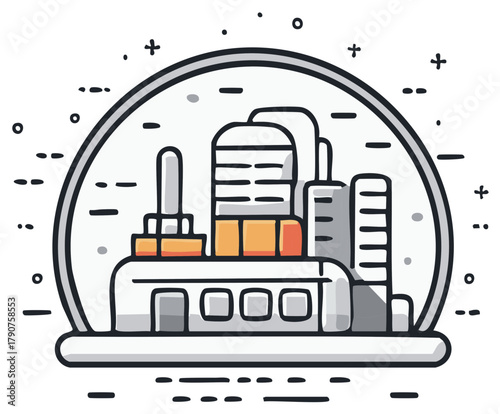 Stylized Industrial Factory Production Plant Illustration Building and Machinery Icon