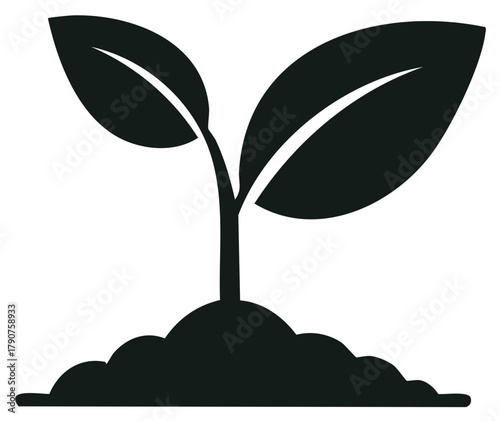 Simple Silhouette of a Young Sprout Growing From the Soil