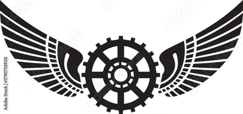 Mechanical Angel: A striking artistic rendering, featuring a meticulously detailed gear embellished with elegant wings, symbolizing innovation, progress, and mechanical ingenuity. 