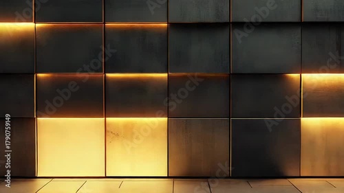 Golden light illuminating modern geometric wall tiles background