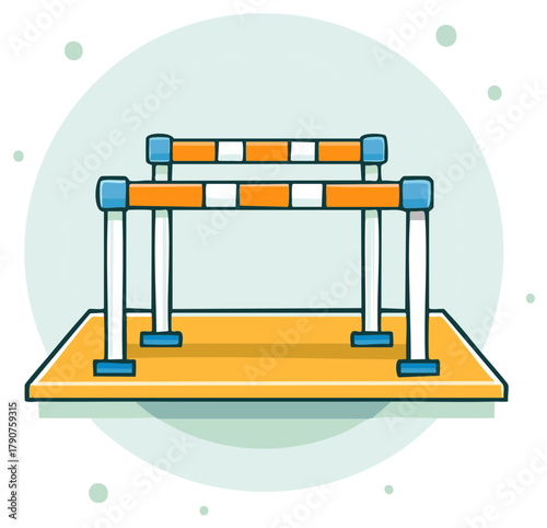 Cartoon Style Running Hurdles in Orange White and Blue for Race Obstacles Track and Field Sport Equipment