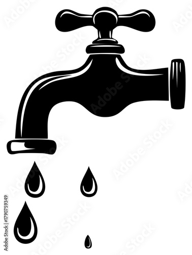 Leaking vintage water tap with dripping drops vector illustration