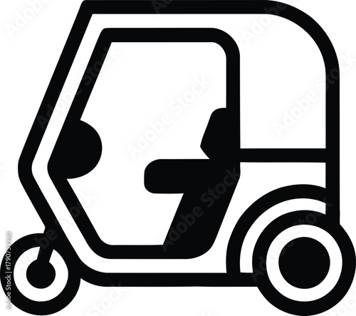Tuk Tuk Rickshaw Icon – Minimal Black and White Vector of Three-Wheeled Vehicle