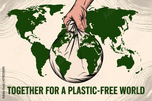 Hand holding planet earth with plastic bag