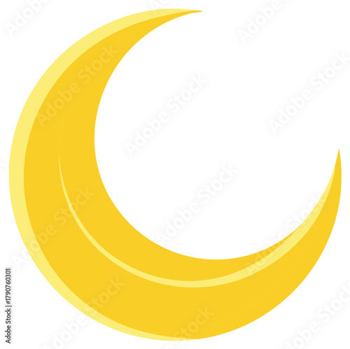 Bright Yellow Crescent Moon Symbol with Subtle Shadowing Effect