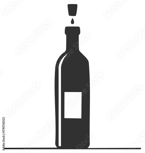 Stylized Wine Bottle with Stopper Silhouette  Liquid Drop Icon