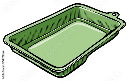 Vibrant Green Rectangular Baking Pan Empty Casserole Dish Kitchenware Illustration