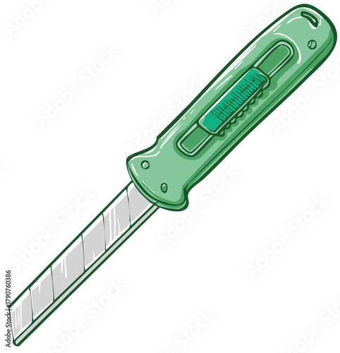 Box Cutter Knife with Blade Retractor in Green Handle Design