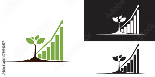 Green Growth and Financial Success Visualizing Business Expansion and Sustainable Development Through Bar Charts and Sprouts