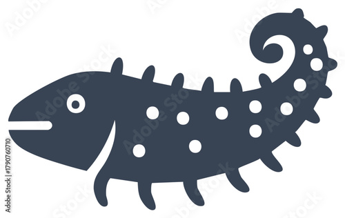 Stylized dark blue creature with white spots and spiked body isolated on white