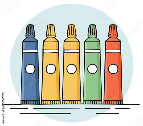 Vibrant tubes of colorful artistic paints for creative projects and craft designs studio and drawing supplies assortment.