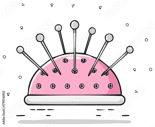 Sewing Pins in Pink Pincushion with Decorative Elements